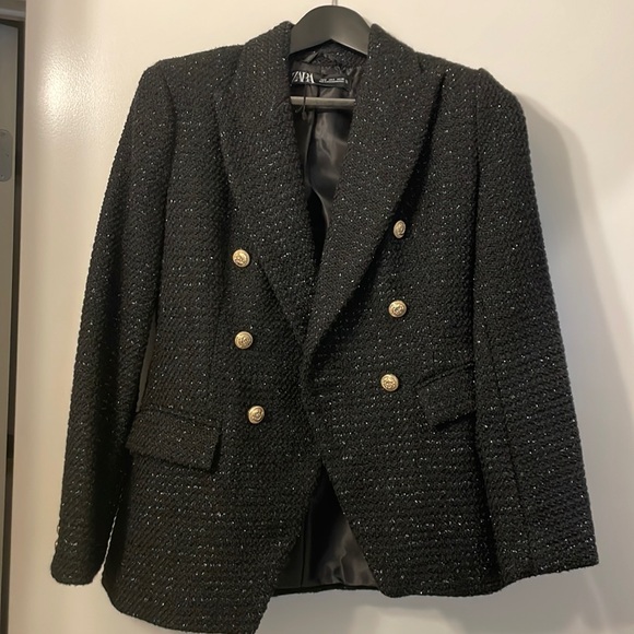 NWT Zara black with sparkle blazer, size small new with tags - Picture 2 of 12